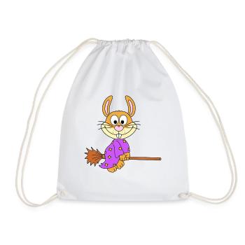 HASE - HEXE - HEXENBESEN - TIER - KIND - BABY - Turnbeutel - Weiß - Vorne