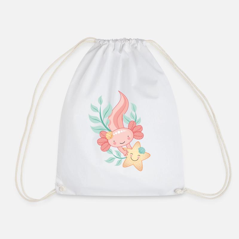 Axolotl with starfish - Drawstring Bag - white