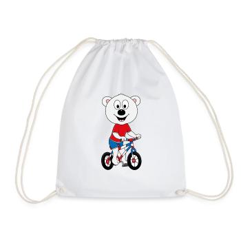 FAHRRAD - RAD - EISBÄR - TIER - KIND - BABY - Turnbeutel - Weiß - Vorne