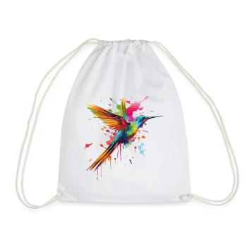 Hummingbird Bird Animal Art Watercolor Splash Colorful - Drawstring Bag - white - Front