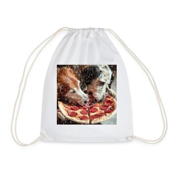 zwei Hunde essen Salami Pizza - Turnbeutel - Weiß - Vorne