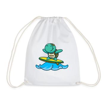 Cute turtle on the surfboard - Drawstring Bag - white - Front