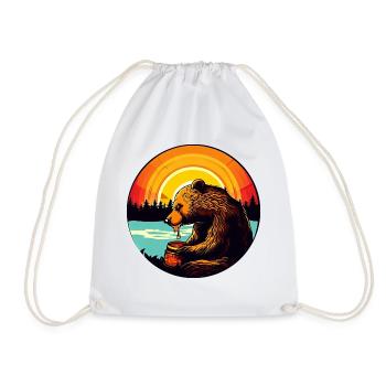 Bear eats honey at sunset - Drawstring Bag - white - Front