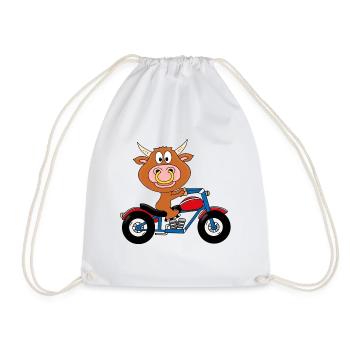 BULLE - STIER - KUH - RIND - MOTORRAD - BIKER - Turnbeutel - Weiß - Vorne