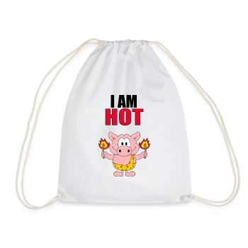 I AM HOT - SCHWEIN - FEUER - STEINZEIT - TIER - Turnbeutel - Weiß - Vorne