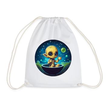 Coffee-Loving Alien: Midnight Snack - Drawstring Bag - white - Front