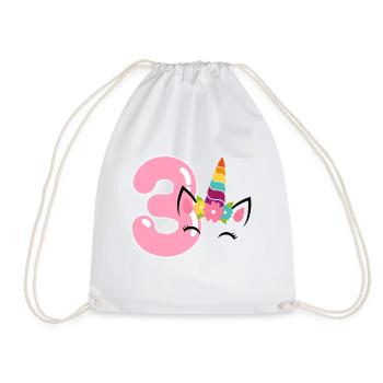 3rd birthday unicorn. three years gift - Drawstring Bag - white - Front