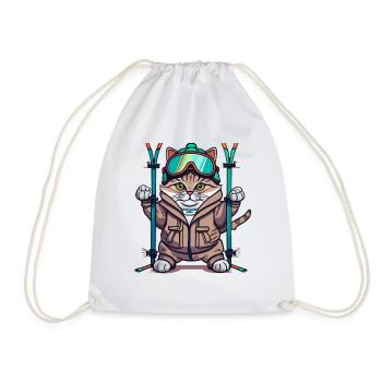 Katze Ski Wintersport Skifahrer Geschenk - Turnbeutel - Weiß - Vorne