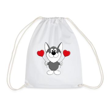 HUSKY - HUND - SCHLITTENHUND - WOLFSHUND - LIEBE - Turnbeutel - Weiß - Vorne