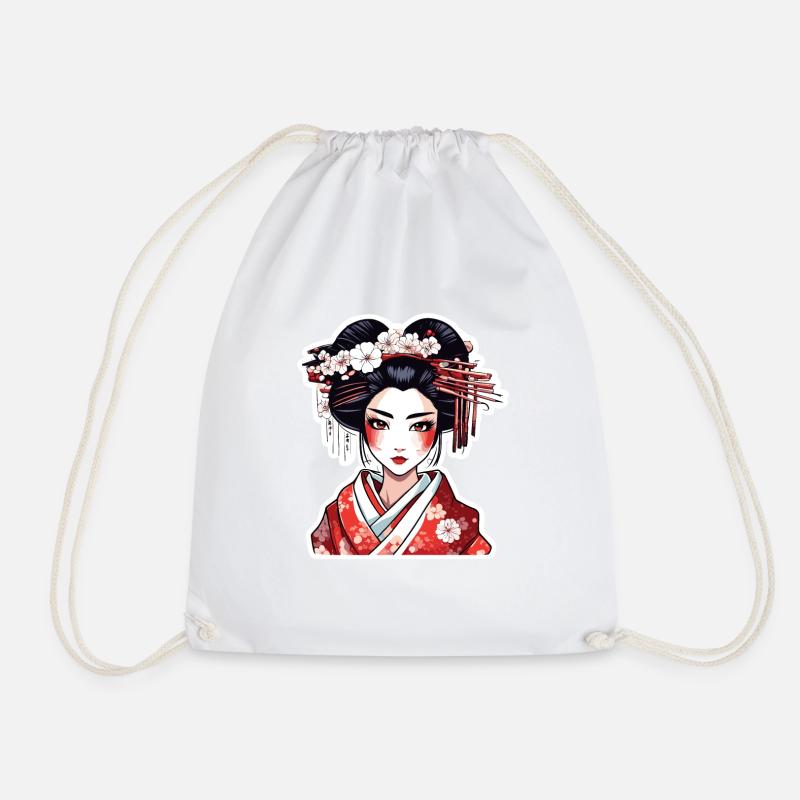 Geisha / Chinese / Japanese / Anime / Comic - Drawstring Bag - white