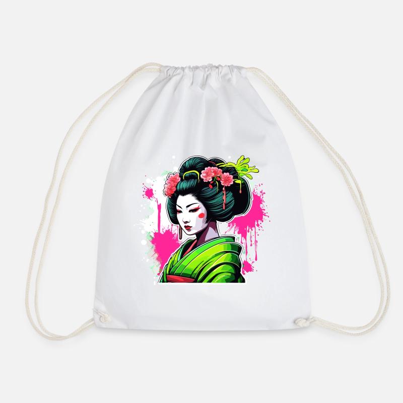 Geisha / Chinese / Japanese / Anime / Comic - Drawstring Bag - white