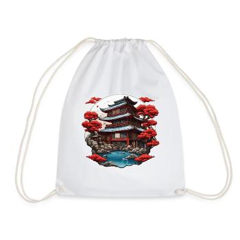 Japanese House / Asian House / Zen - Drawstring Bag - white - Front