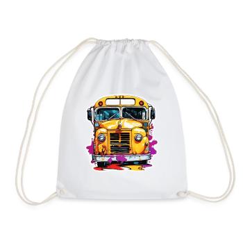 Bus / School Bus / Yellow / Comic / Old School - Drawstring Bag - white - Front