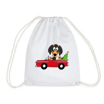 HUND - DACKEL - WEIHNACHTEN - AUTO - GESCHENKE - Turnbeutel - Weiß - Vorne