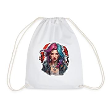 Rocker Girl / Punk Rock / Woman / Colorful Hair / Cool - Drawstring Bag - white - Front