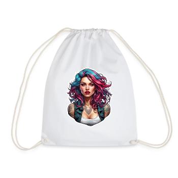 Rocker Girl / Punk Rock / Woman / Colorful Hair / Cool - Drawstring Bag - white - Front