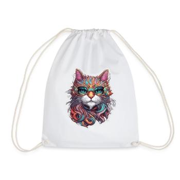 Cool Cat / Funny / Animal / Pet / Crazy - Drawstring Bag - white - Front
