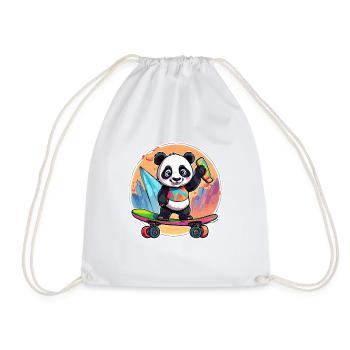 Panda / Animal / Zoo / Bamboo / Wild / Childlike - Drawstring Bag - white - Front