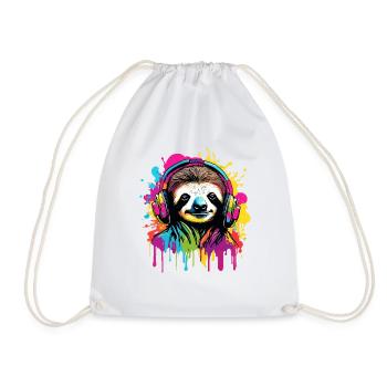 Headphones / Audio / Music / Animal / Sloth / Cool - Drawstring Bag - white - Front