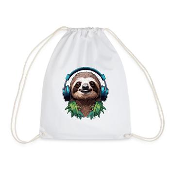 Headphones / Audio / Music / Animal / Sloth / Cool - Drawstring Bag - white - Front