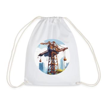 Crane / construction site / winch / crane system - Drawstring Bag - white - Front