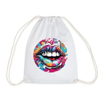 Mouth / Lips / Teeth / Tongue / Smile / Kiss - Drawstring Bag - white - Front