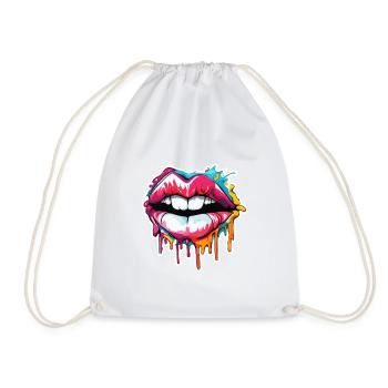 Mouth / Lips / Teeth / Tongue / Smile / Kiss - Drawstring Bag - white - Front