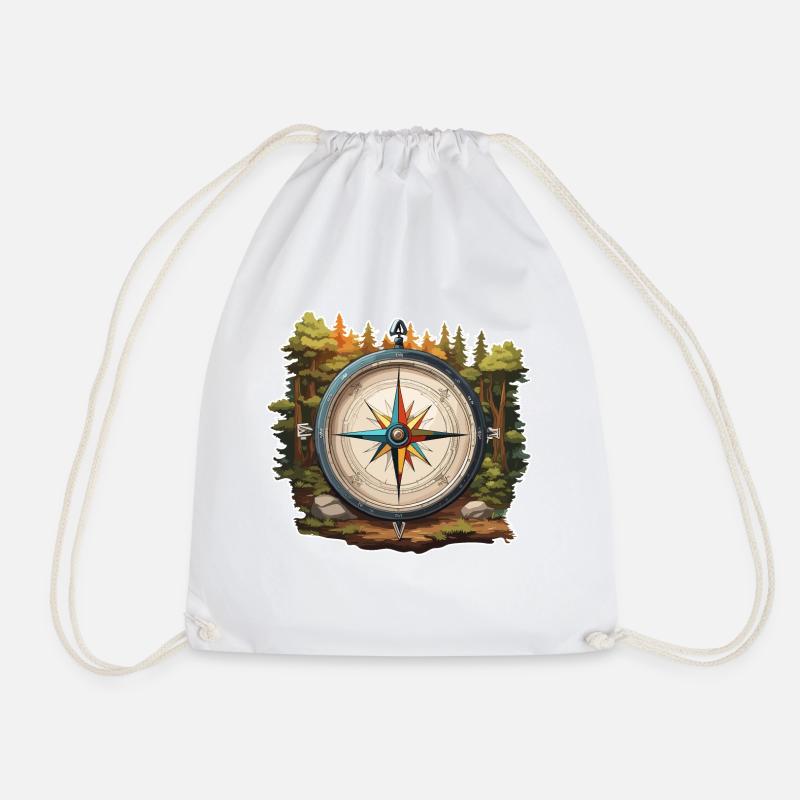 Compass / Cardinal Direction / Travel / Survival - Drawstring Bag - white