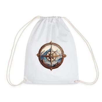 Compass / Cardinal Direction / Travel / Survival - Drawstring Bag - white - Front