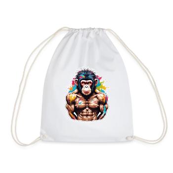Bodybuilder / Sports / Fitness / Monkey / Muscles - Drawstring Bag - white - Front