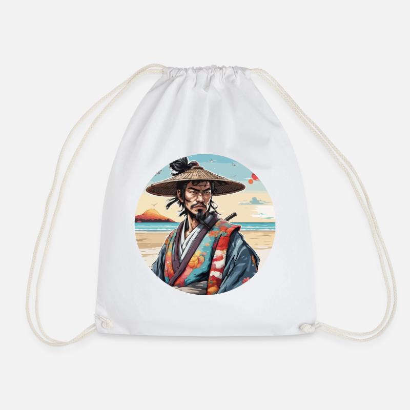 Samurai / Japanese / Harakiri / Katana / Man - Drawstring Bag - white