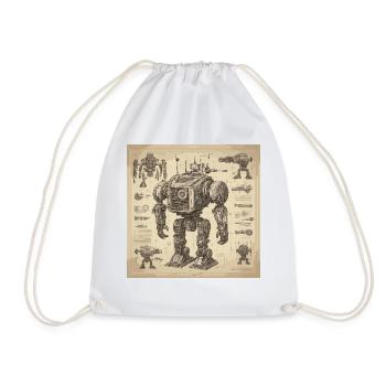 Bauplan / Sepia / Vintage / Retro / Roboter - Turnbeutel - Weiß - Vorne
