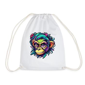 Cute Monkey / Monkey Girl / Cute / Hair Bow - Drawstring Bag - white - Front