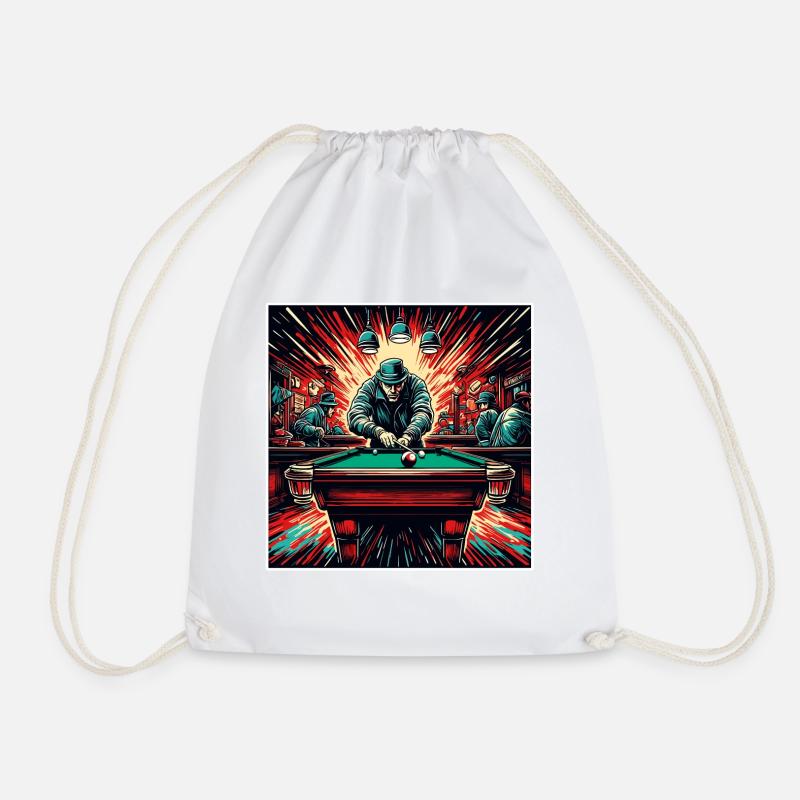 Billiard Table / Billiard Ball / 8 Ball / Pool / Kö - Drawstring Bag - white
