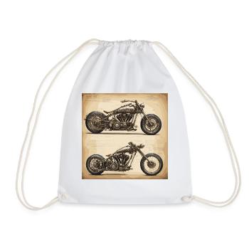 Bauplan / Sepia / Vintage / Retro / Motorrad - Turnbeutel - Weiß - Vorne