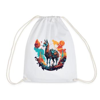 Astronaut / Space / Animal / Llama / Spaceship - Drawstring Bag - white - Front