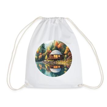 Lakeside House / Cabin / Lake / Mountains / Nature /Forest - Drawstring Bag - white - Front
