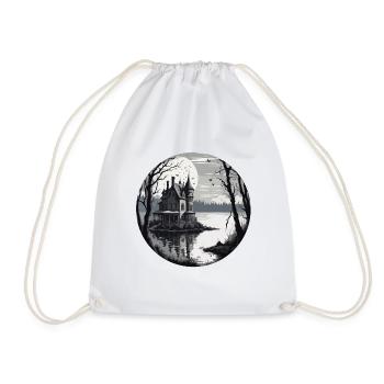 Lakeside House / Cabin / Lake / Mountains / Nature /Forest - Drawstring Bag - white - Front