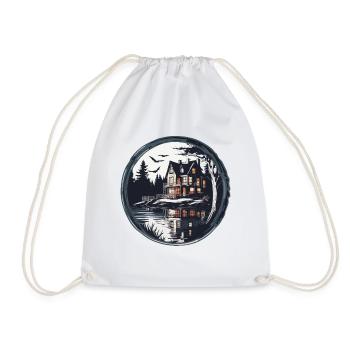 Lakeside House / Cabin / Lake / Mountains / Nature /Forest - Drawstring Bag - white - Front