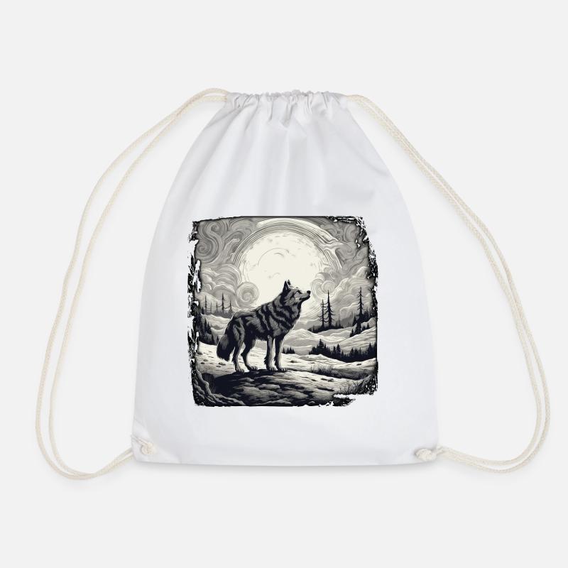 Wolf / Pack / Forest / Wild / Wildlife / Howl - Drawstring Bag - white