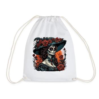 La Catrina/ Tattoo / Mexico / Woman / Skull - Drawstring Bag - white - Front