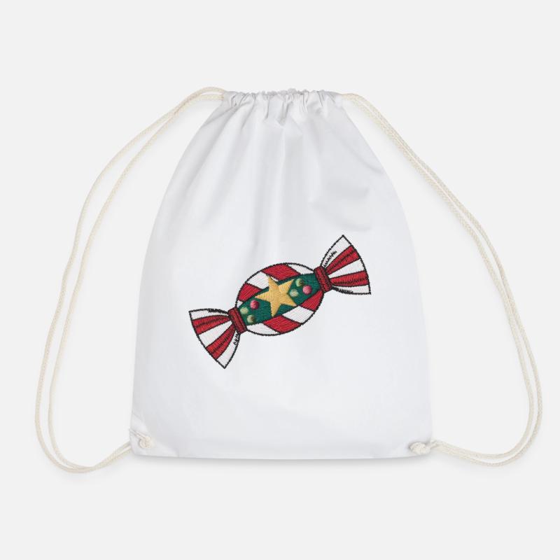 Embroidered Christmas sweets - Drawstring Bag - white