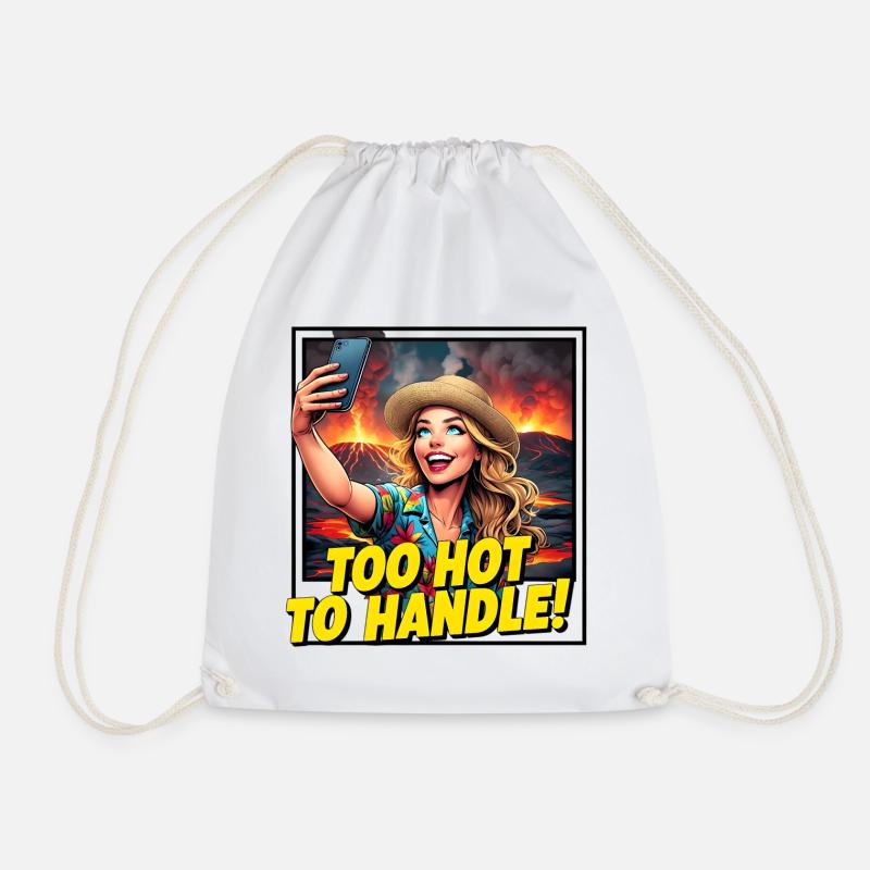 Too Hot to Handle – Selfie by the Volcano - Drawstring Bag - white
