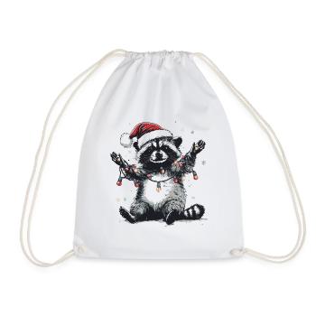 Waschbär mit Weihnachtsmütze und Lichterkette - Turnbeutel - Weiß - Vorne