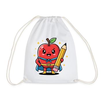 Teacher Cartoon Fruit with Pencil - Drawstring Bag - white - Front