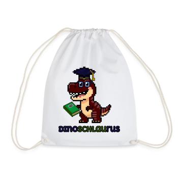DinoSCHLAUrus - Pixel Art Dinosaurier mit Buch 🦖 - Turnbeutel - Weiß - Vorne