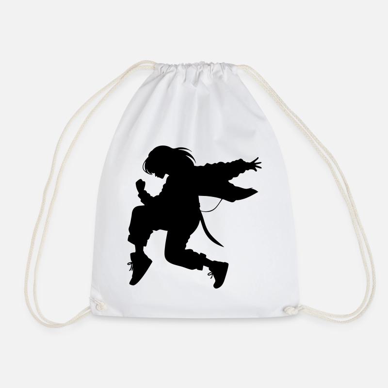 Breakdance B-Girl Silhouette in Action - Drawstring Bag - white