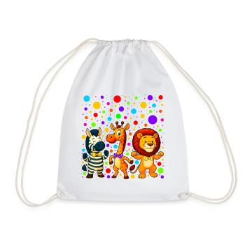 Cartoon Jungle Trio on Colourful Dots - Drawstring Bag - white - Front
