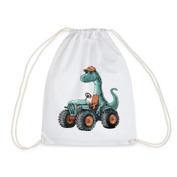 Dinosaurier brontosaurus Traktor Farmer - Turnbeutel - Weiß - Vorne