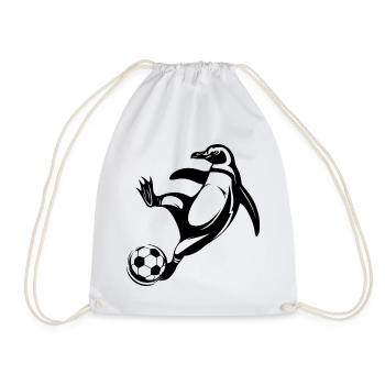Penguin Soccer Player Silhouette Soccer Goal Kick - Drawstring Bag - white - Front
